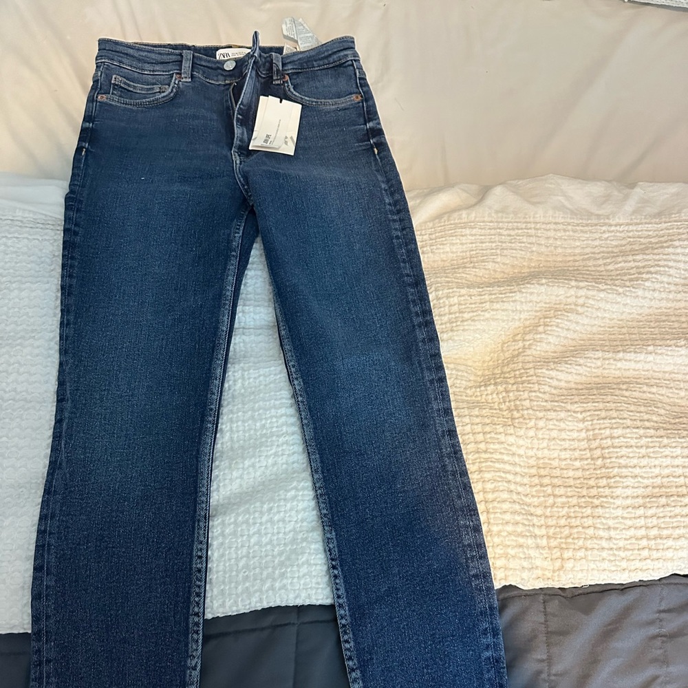 Zara high rise skinny jeans blue wash